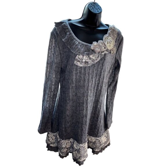 John Fashion Dresses & Skirts - John Fashion Waffle / Ribbed Dress W Knitted Roses, Size X-Large, Sweater Dress